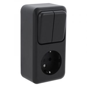 Prise et interrupteur Q-Link, série, mis à la terre, noir