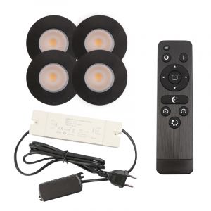 4 spots encastrés veranda noir Dico, IP65, avec kit de connexion et télécommande