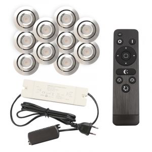 10 spots veranda orientable Rona, IP44, avec kit de connexion et télécommande, chromé