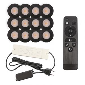 12 spots encastrés veranda noir Dico, IP65, avec kit de connexion et télécommande