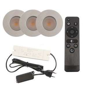 3 spots encastrés veranda chromé Dico, IP65, avec kit de connexion et télécommande