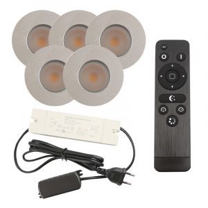 5 spots encastrés veranda chromé Dico, IP65, avec kit de connexion et télécommande