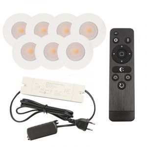 7 spots encastrés veranda blanc Dico, IP65, avec kit de connexion et télécommande