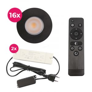 16 spots encastrés veranda noir Dico, IP65, avec kit de connexion et télécommande