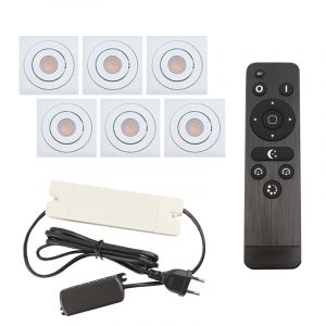 6 spots veranda orientable Rona carré, IP44, avec kit de connexion et télécommande, blanc