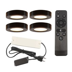 4 lampes rondes sous placard de cuisine, noir, avec kit de connexion et télécommande