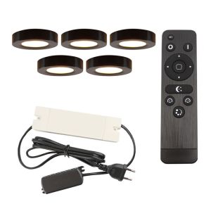 5 lampes rondes sous placard de cuisine, noir, avec kit de connexion et télécommande