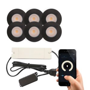 6 spots encastrés connectés veranda noir Dico, IP65, avec kit de connexion