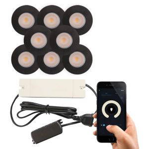 8 spots encastrés connectés veranda noir Dico, IP65, avec kit de connexion