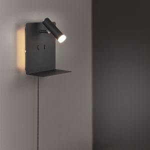 Applique murale design noire, Ricciolo, 3W, 3000K LED, avec interrupteur