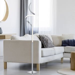 Lampadaire moderne nickel, Aby, 11W, 3000K LED, avec variateur tactile