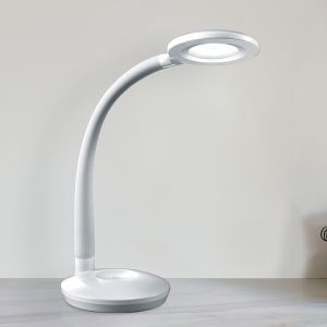 Lampe de bureau en plastique blanche, Jesse, 3W, 3000K LED, avec variateur tactile