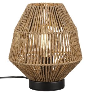 Lampe de table en rotin marronne, Fleurtje, avec interrupteur