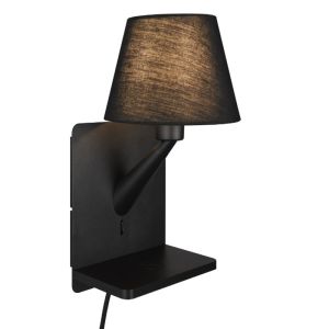 Applique murale en tissu noire, Tahir, avec interrupteur