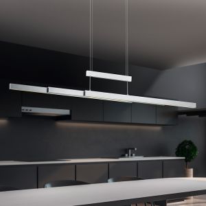 Suspension table à manger moderne nickel, Jessey, 42W, blanc chaud à froid réglable LED, avec variateur tactile