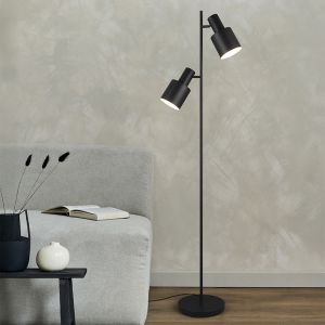 Lampadaire en métal noir, Amila, avec interrupteur