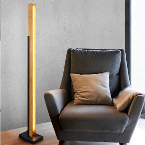 Lampadaire en bois marron, Neville, 16W, 3000K LED, gradable en 3 étapes