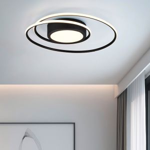 Lampe plafond moderne noire, Elysa, 56W, blanc chaud à froid réglable LED, avec télécommande