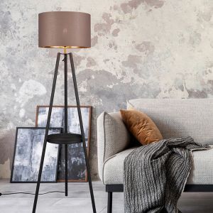 Lampadaire trépied moderne taupe, Wendel, avec interrupteur