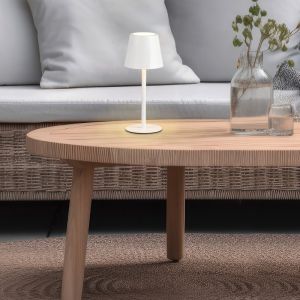 Lampe de table rechargeable en métal blanche, Priya, 1,6W, blanc chaud à froid réglable LED, gradable en 3 étapes