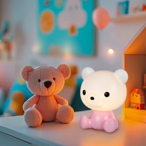 Lampe de table pour enfants en plastique rose, Lumibear, 0,3W, RGB LED, avec interrupteur