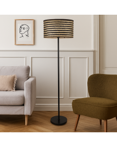 Lampadaire en bambou noir, Jildau, avec interrupteur
