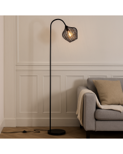 Lampadaire noir industriel, Pepita, avec interrupteur