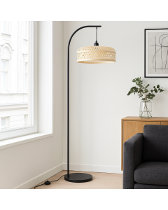 Lampadaire en bambou marron, Jennifer, avec interrupteur