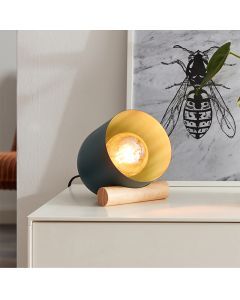 Lampe de table en bois bleue, Riaz, avec interrupteur