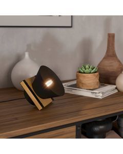 Lampe de table noire en bois, Juanita, avec interrupteur