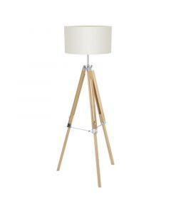 Lampadaire trépied blanc en bois, Joana, avec interrupteur