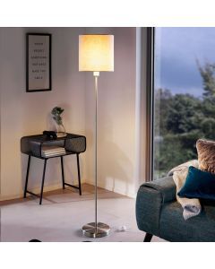 Lampadaire taupe en tissu, Abano, avec interrupteur