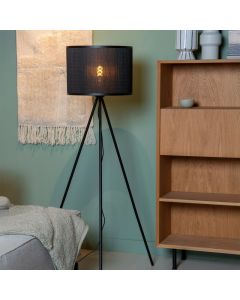 Lampadaire trépied en bambou noir, Tagalog, avec interrupteur