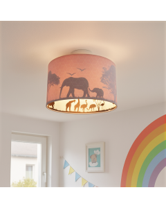 Plafonnier pour enfants rose en tissu, Safari