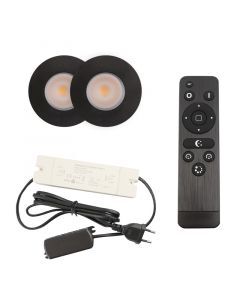 2 spots encastrés veranda noir Dico, IP65, avec kit de connexion et télécommande