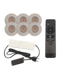 6 spots encastrés veranda chromé Dico, IP65, avec kit de connexion et télécommande