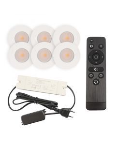 6 spots encastrés veranda blanc Dico, IP65, avec kit de connexion et télécommande
