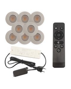 8 spots encastrés veranda chromé Dico, IP65, avec kit de connexion et télécommande