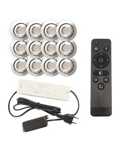 12 spots veranda orientable Rona, IP44, avec kit de connexion et télécommande, chromé
