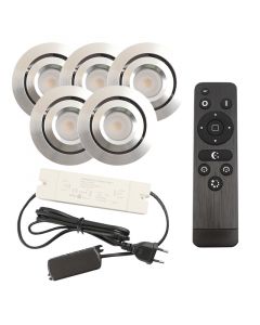 5 spots veranda orientable Rona, IP44, avec kit de connexion et télécommande, chromé