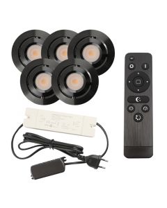 5 spots veranda orientable Rona, IP44, avec kit de connexion et télécommande, noir
