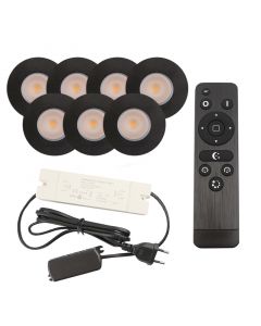 7 spots encastrés veranda noir Dico, IP65, avec kit de connexion et télécommande