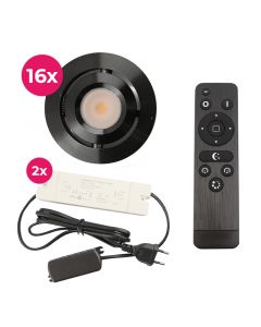 16 spots veranda orientable Rona, IP44, avec kit de connexion et télécommande, noir