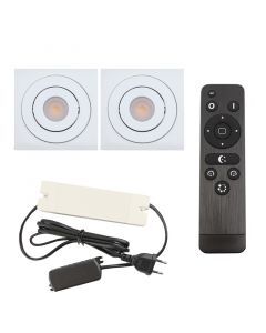 2 spots veranda orientable Rona carré, IP44, avec kit de connexion et télécommande, blanc