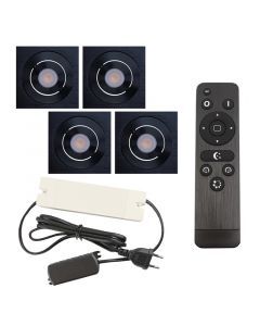 4 spots veranda orientable Rona carré, IP44, avec kit de connexion et télécommande, noir