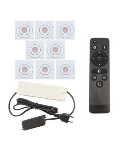 8 spots veranda orientable Rona carré, IP44, avec kit de connexion et télécommande, blanc