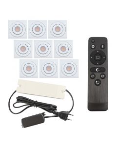 9 spots veranda orientable Rona carré, IP44, avec kit de connexion et télécommande, blanc