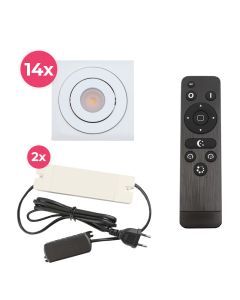 14 spots veranda orientable Rona carré, IP44, avec kit de connexion et télécommande, blanc