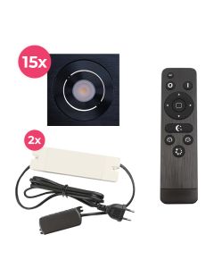 15 spots veranda orientable Rona carré, IP44, avec kit de connexion et télécommande, noir