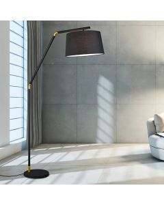 Lampadaire à arc moderne noir, Lendy, avec interrupteur